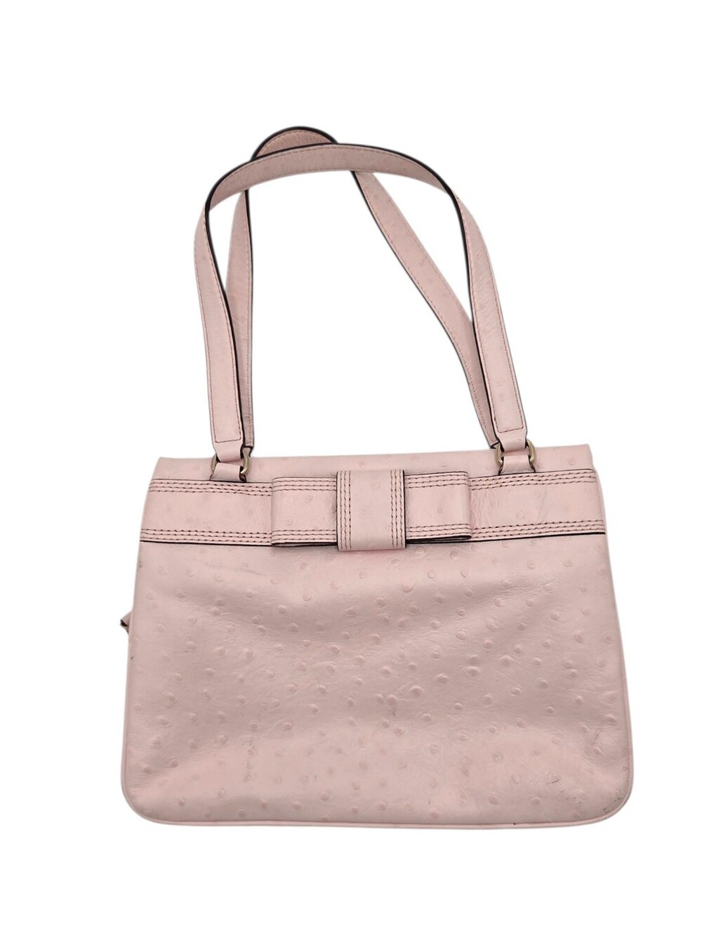 Kate Spade Valencia Road Pink Ostrich Embossed Leather Darcy Bow Tote Handbag
